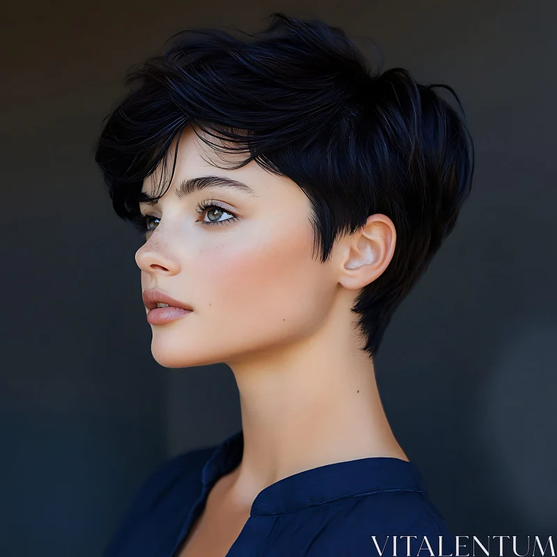 AI ART Side Profile of a Woman with Short Dark Hair