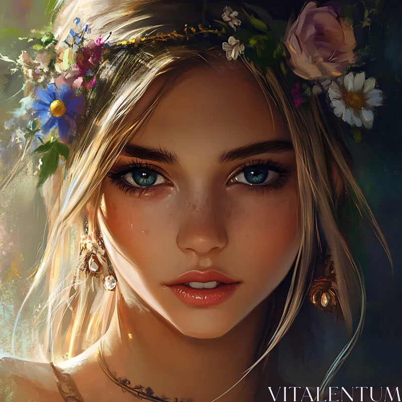 Serene Female Portrait with Flowers AI Image