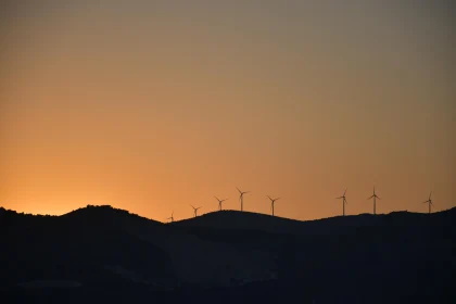 Windmill Silhouettes Against Sunset