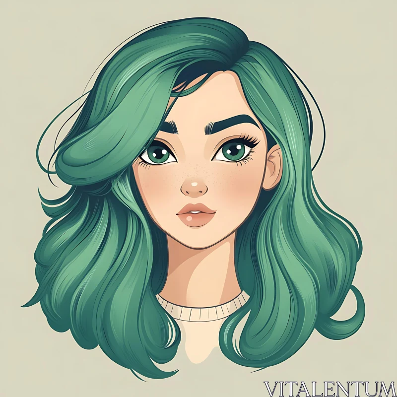 Green-Haired Anime Girl Portrait AI Image