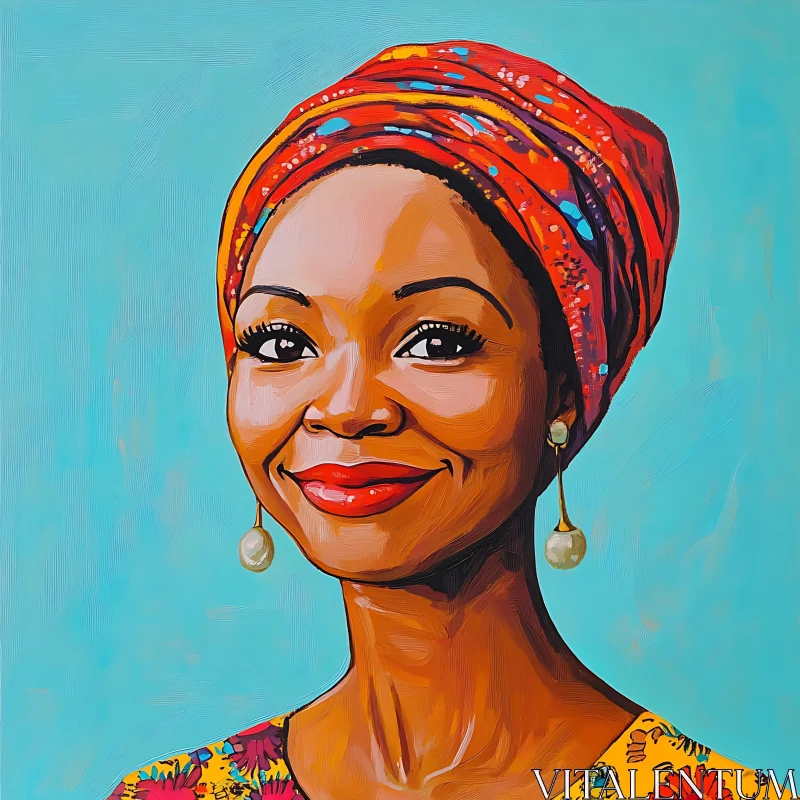 Smiling Woman in Colorful Turban AI Image