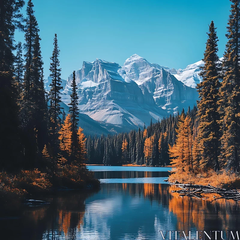 Serene Lake and Majestic Mountains in Autumn AI Image