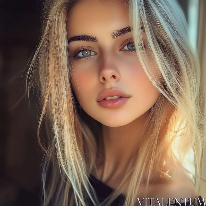 AI ART Portrait of a Serene Blonde Woman with Blue Eyes