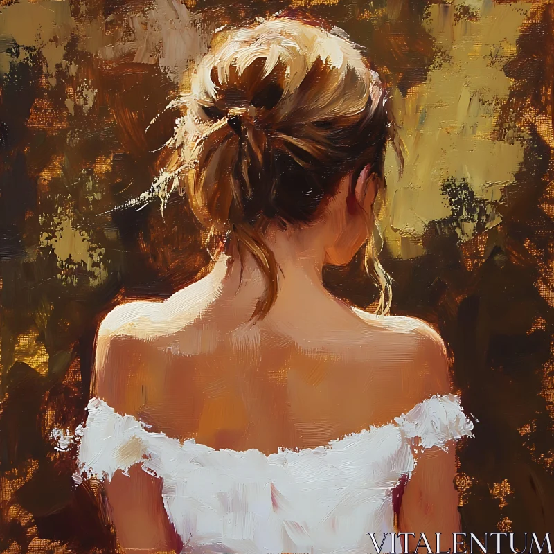 Artistic Back View of a Woman in a White Dress AI Image