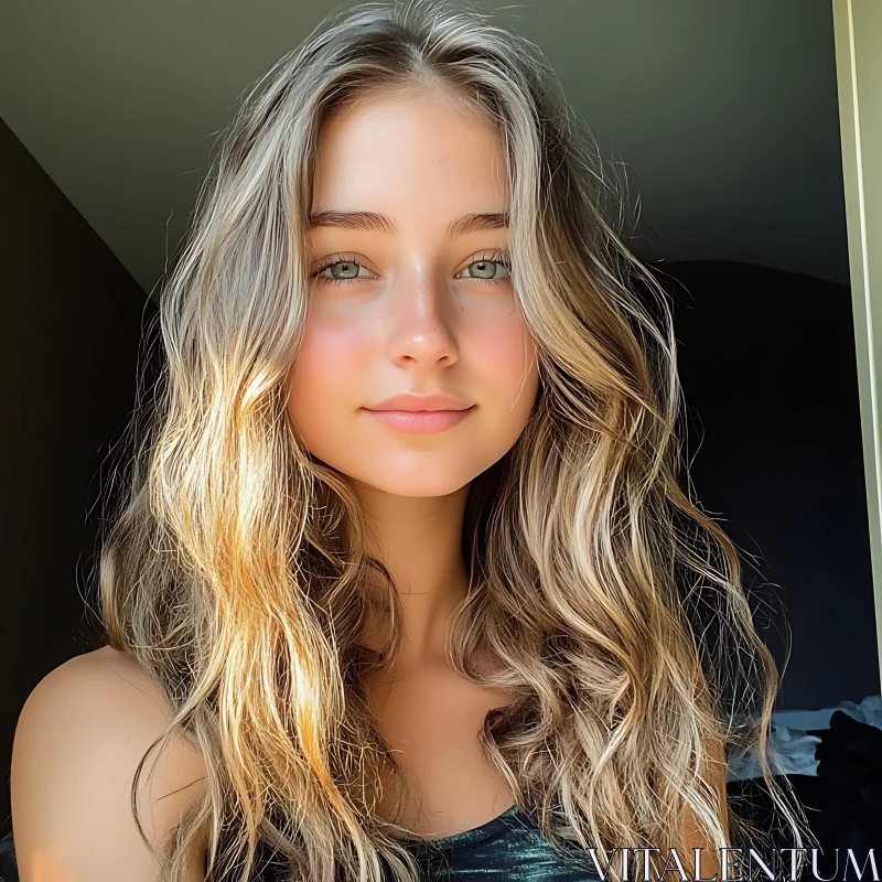 AI ART Close-Up Portrait of a Woman with Curly Blonde Hair