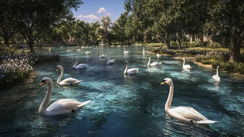 Swans Gliding on a Calm Lake