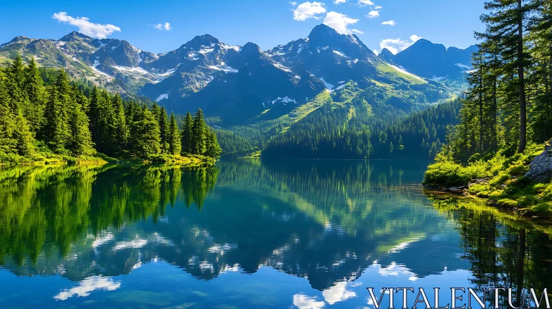 Scenic Lake with Mountain Reflections AI Image