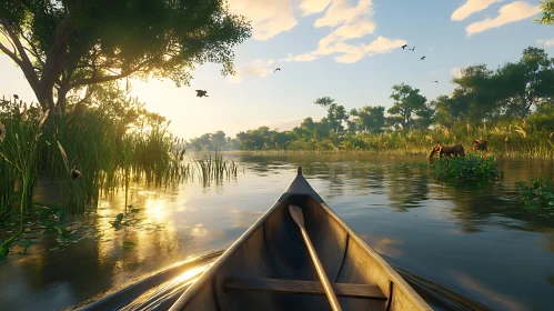 Tranquil River Canoeing Experience at Sunset