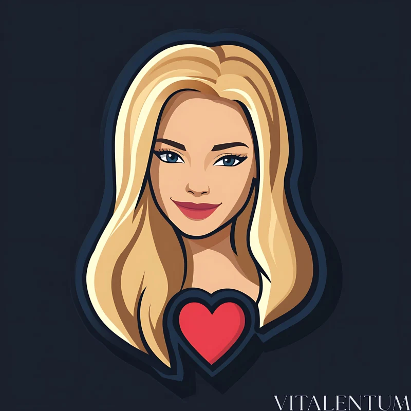 Stylized Blonde Cartoon with Heart Icon AI Image