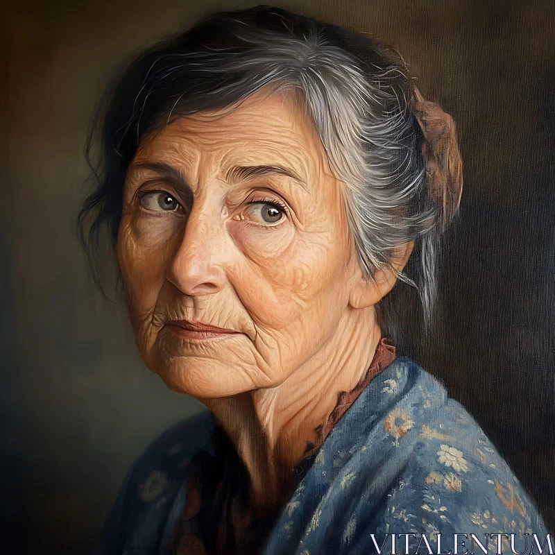 AI ART Portrait of an Elderly Woman in Blue