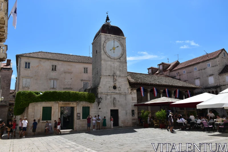 Charming Croatian Square with Clock Tower Free Stock Photo