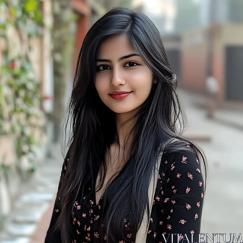 Outdoor Portrait of a Smiling Woman AI Image