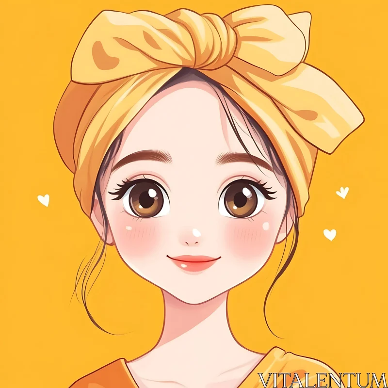 Cute Anime Girl in Yellow with Brown Eyes AI Image