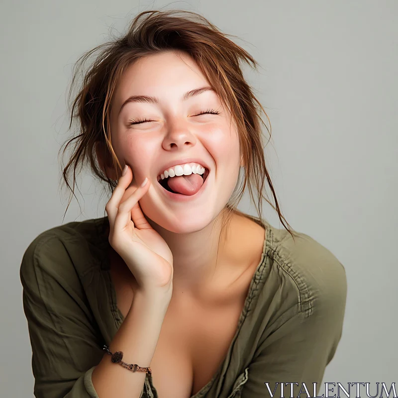 Happy Woman Portrait with Radiant Smile AI Image