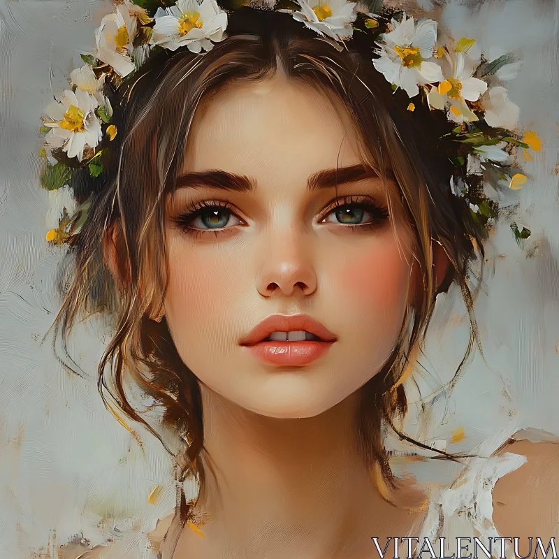 Woman with Flower Crown Art AI Image