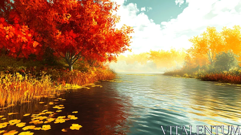 Autumn Harmony by the Lake AI Image