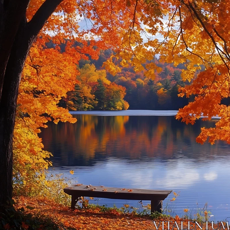 Serene Autumn Lake with Colorful Foliage AI Image