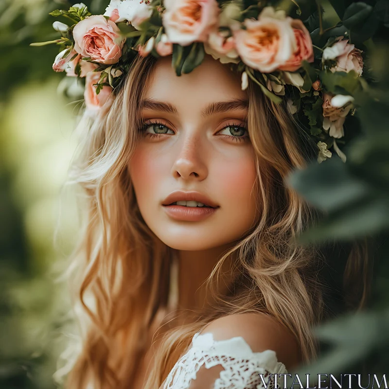 Portrait of a Woman with Flowers AI Image