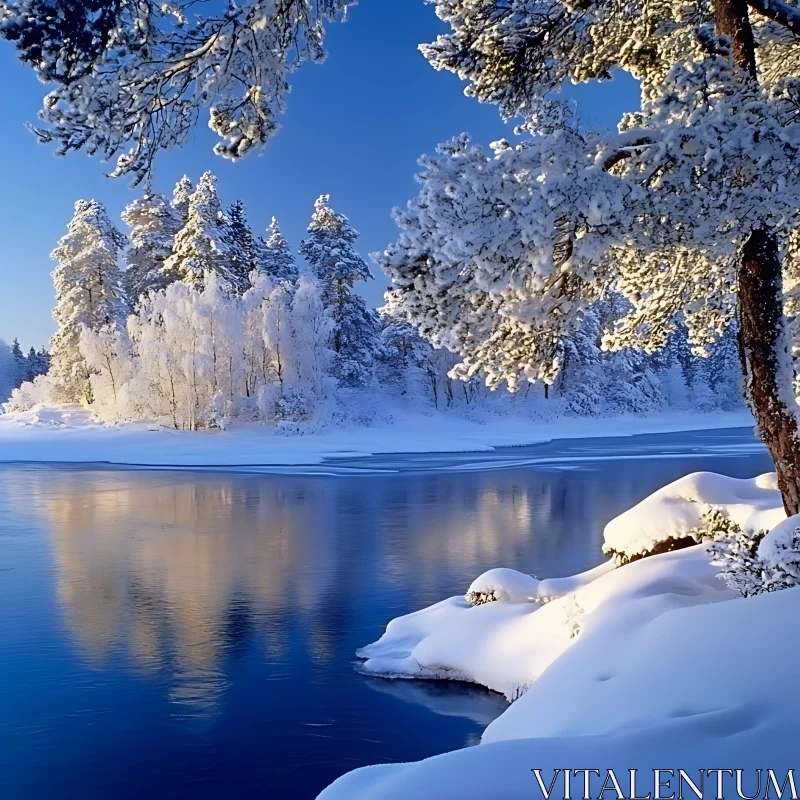 AI ART Winter Wonderland by a Calm River