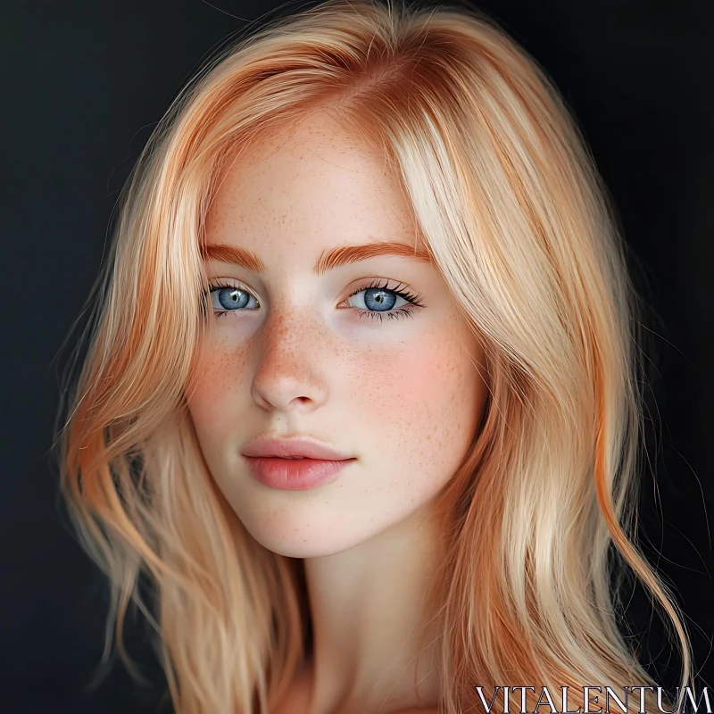 Striking Portrait of a Freckled Blonde Woman AI Image