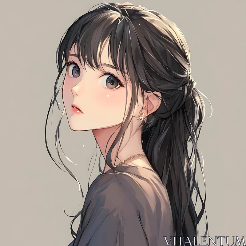 Pensive Anime Girl with Dark Hair AI Image