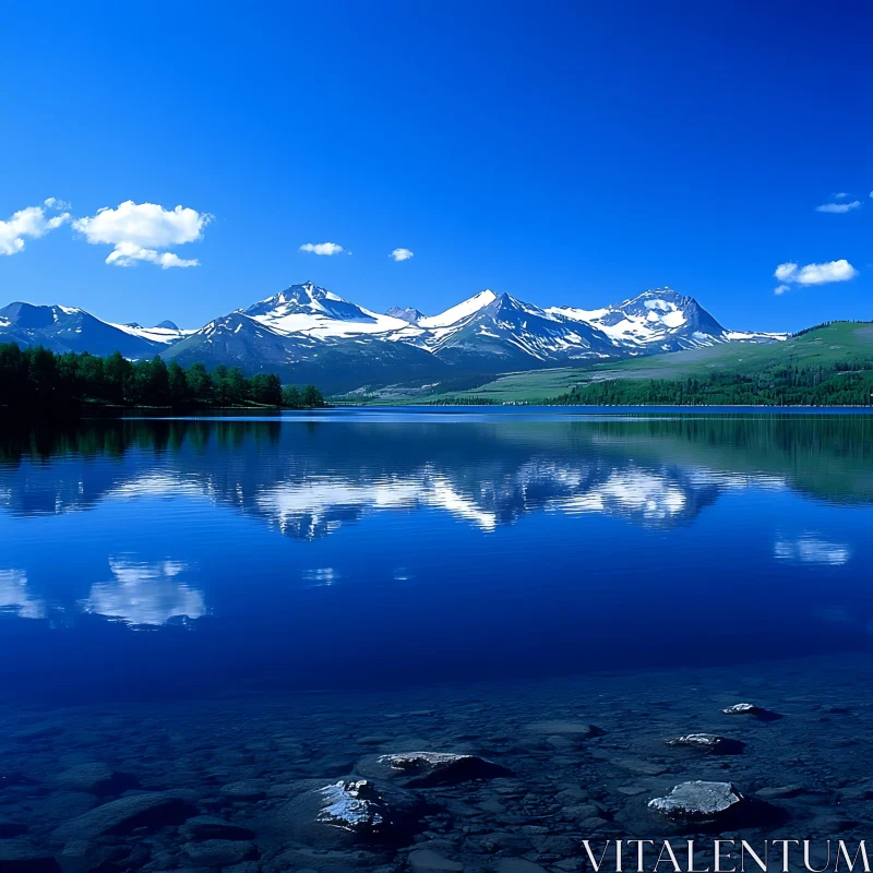 AI ART Peaceful Lake with Mountain Backdrop