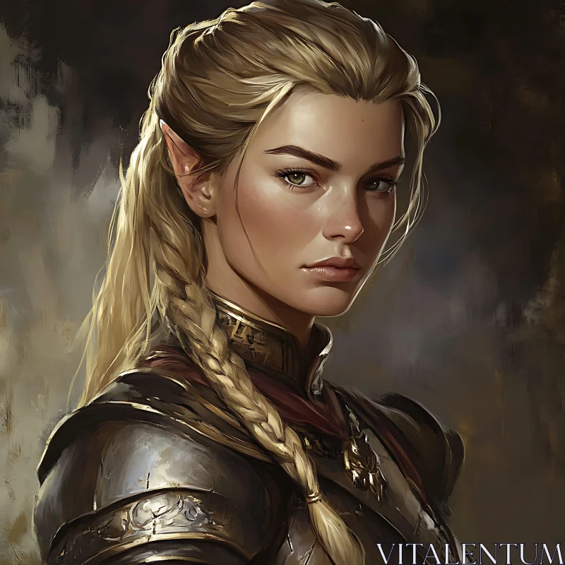 Blonde Elf Warrior in Detailed Armor AI Image