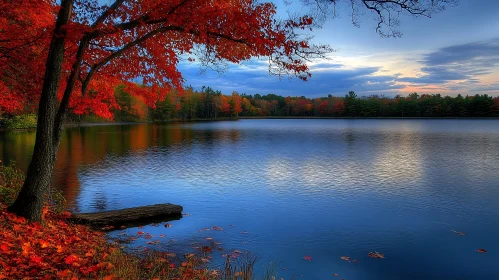 Tranquil Lake Scene with Autumn Foliage