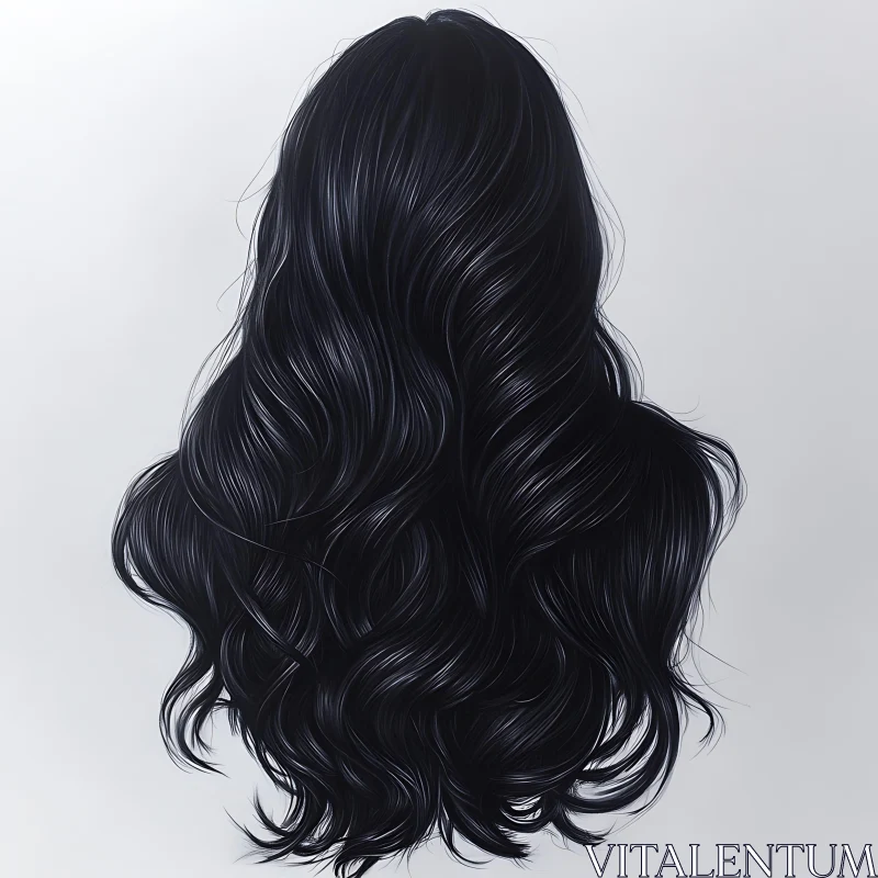 Silky Black Wavy Hair Art AI Image