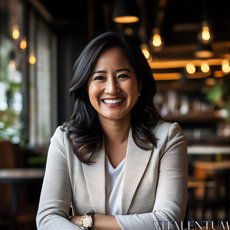 AI ART Businesswoman Smiling in a Cafe