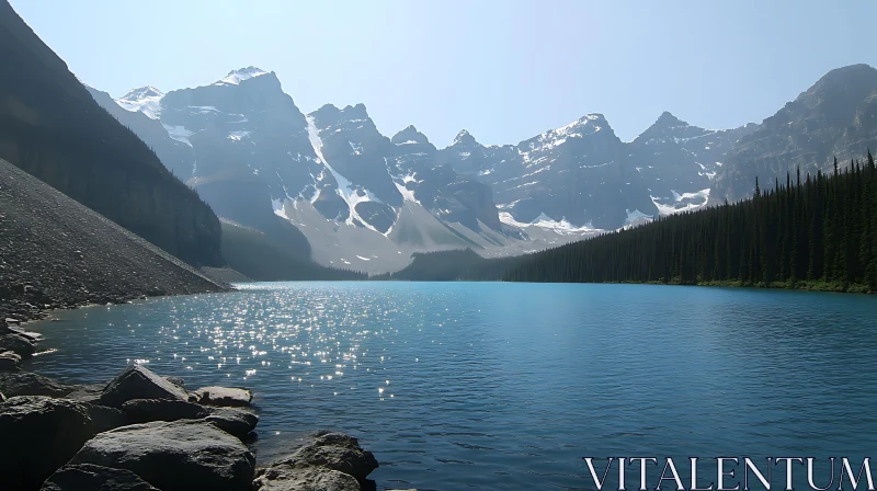 Peaceful Alpine Lake with Sparkling Waters AI Image