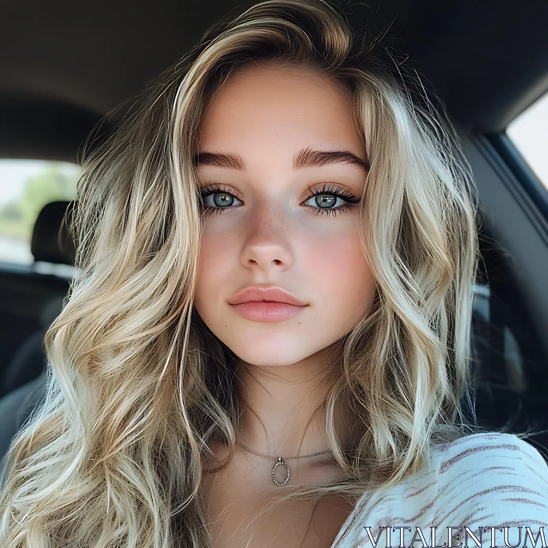 Portrait of Blonde Woman with Blue Eyes AI Image