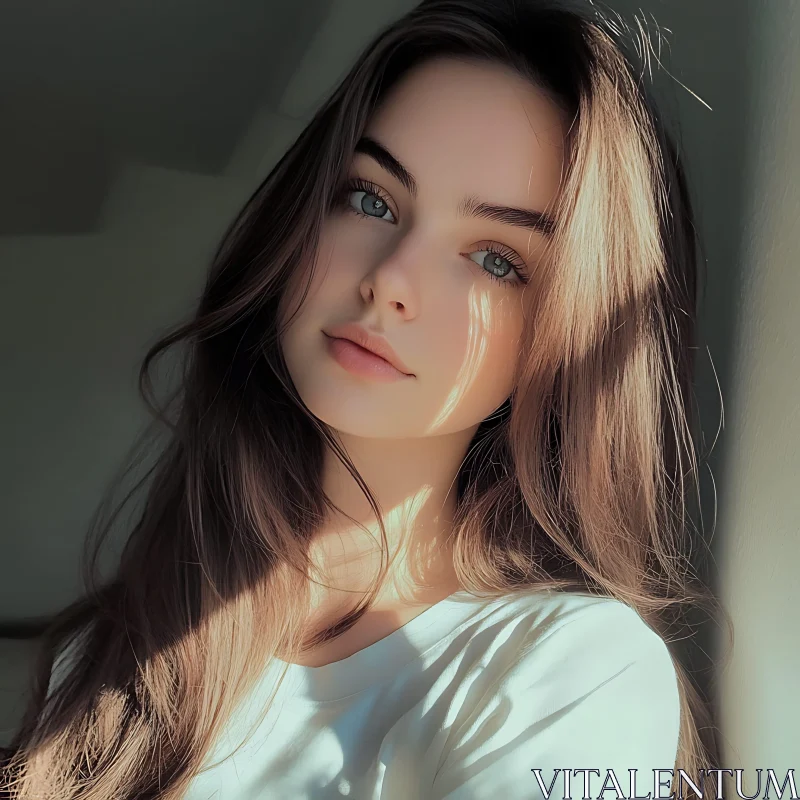 AI ART Young Woman in Gentle Sunlight