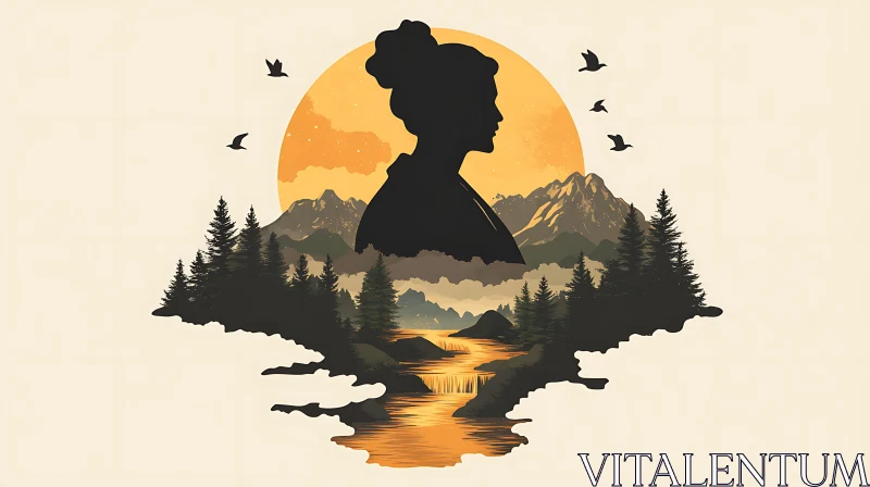 AI ART Artistic Blend of Woman's Silhouette and Nature