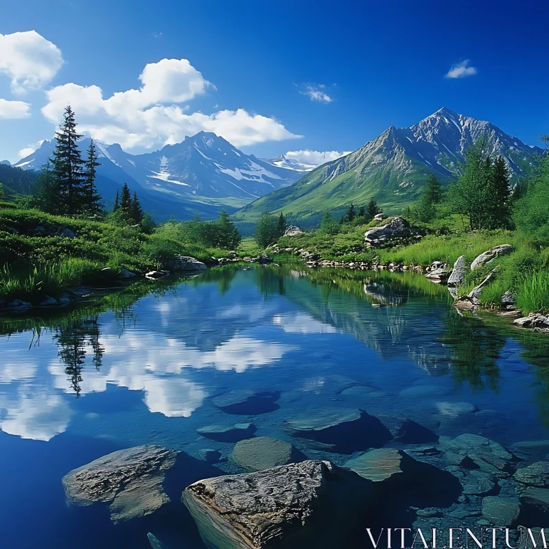 Majestic Mountain Scenery with Reflective Lake AI Image