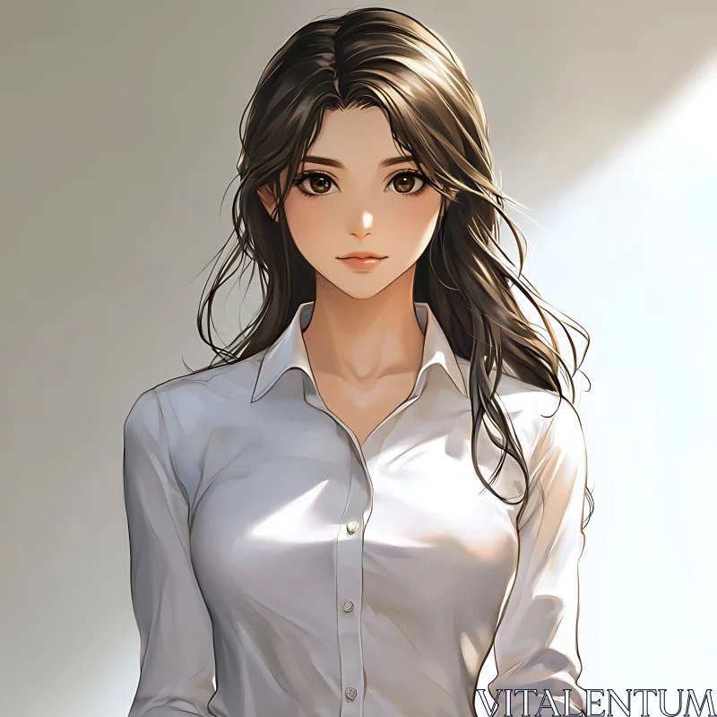 Realistic Anime Woman with Long Dark Hair AI Image