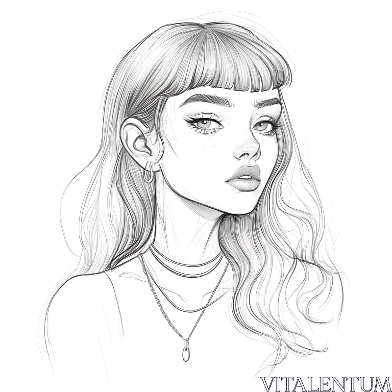 Detailed Black and White Female Sketch AI Image