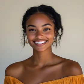 Radiant Woman in Mustard Off-Shoulder Top