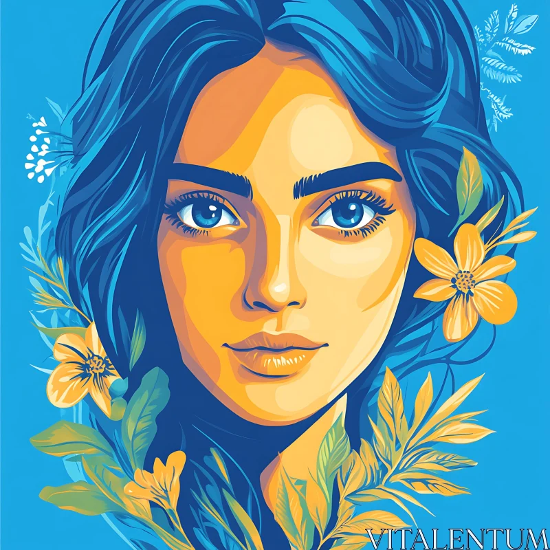 AI ART Colorful Illustration of a Woman's Face with Floral Accents