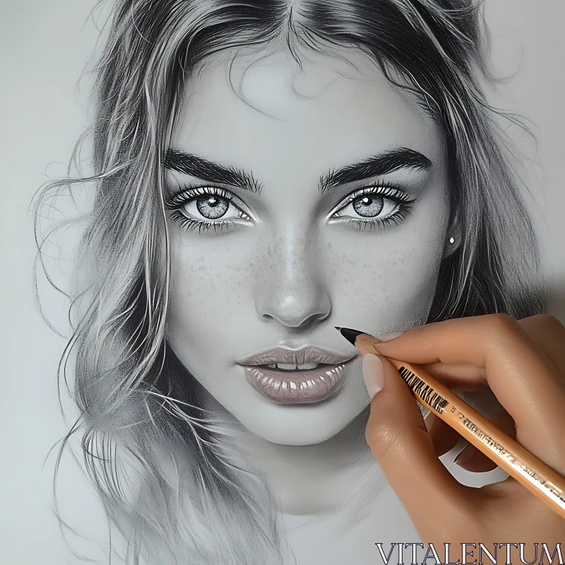 Hyper-Realistic Female Portrait Drawing AI Image