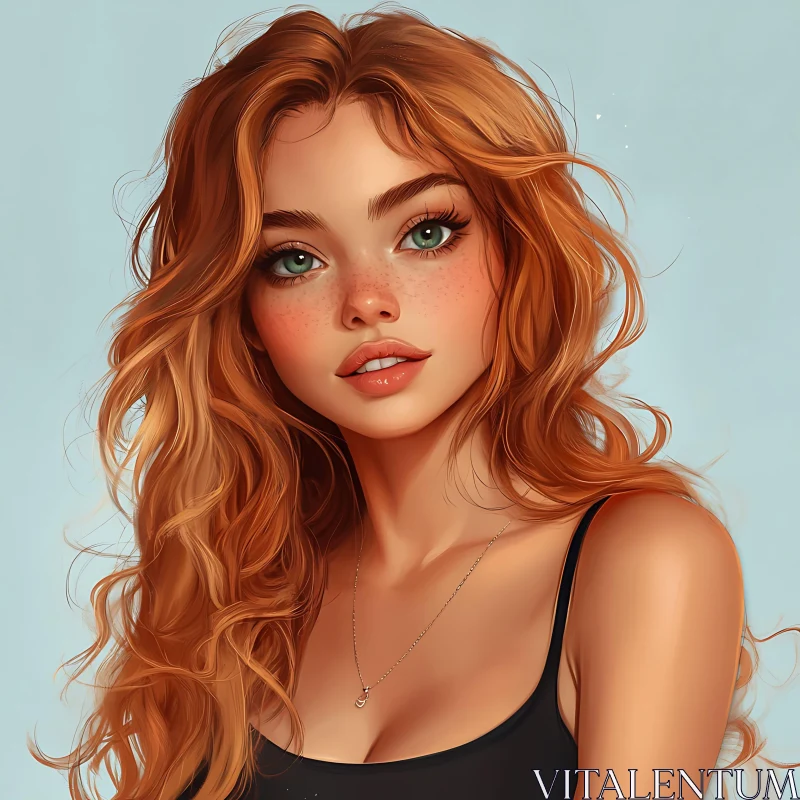 Red-Haired Woman with Green Eyes Portrait AI Image