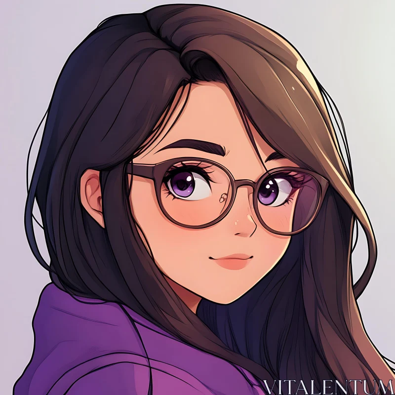 AI ART Anime Portrait of Girl Wearing Glasses