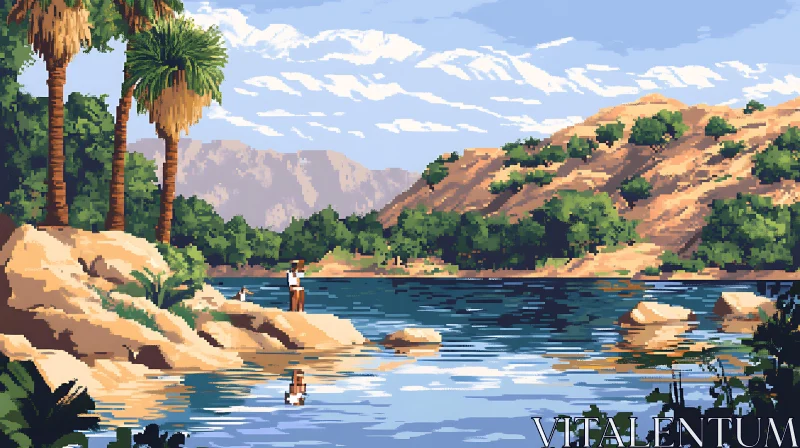 Serene Desert Lake with Scenic Mountains AI Image