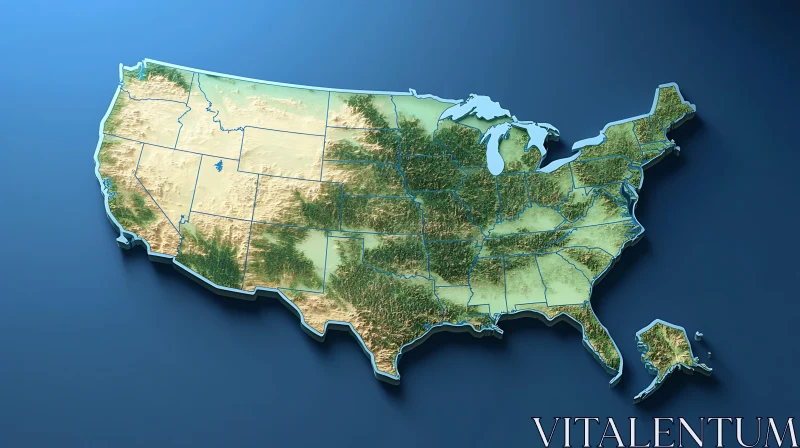 USA Topographic Relief Map AI Image