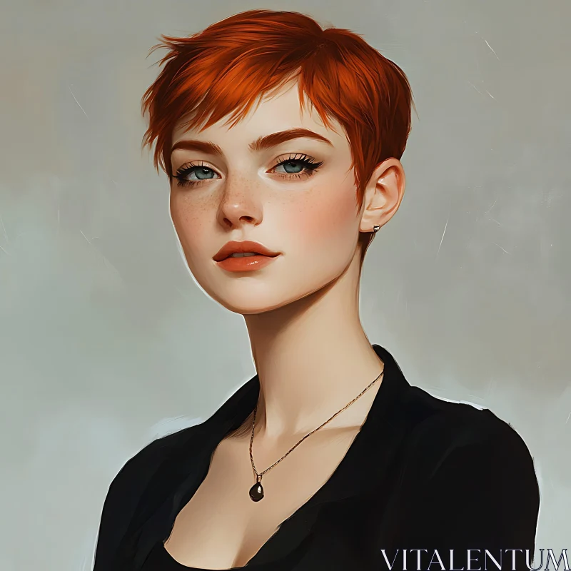 Freckled Redhead Woman Portrait AI Image