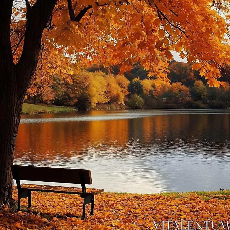 Peaceful Fall Scene by the Lake AI Image