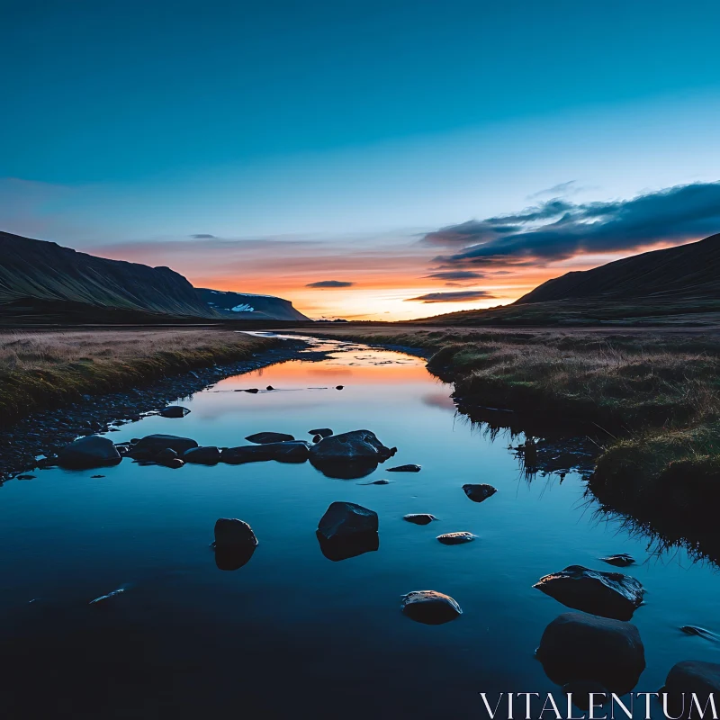 Twilight Stream with Vibrant Sunset Reflections AI Image