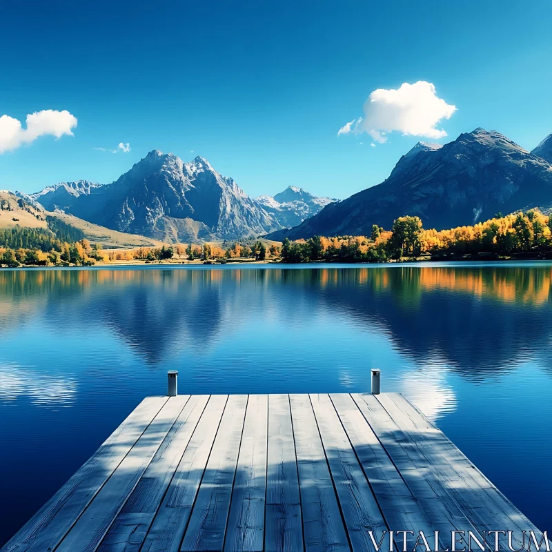 Tranquil Lakeside Scene with Mountain View and Dock AI Image