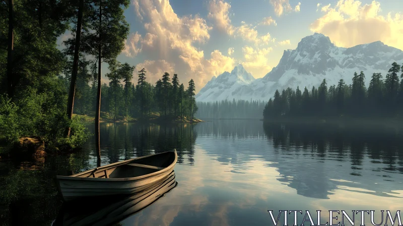 AI ART Tranquil Lake Scene with Forest and Mountains