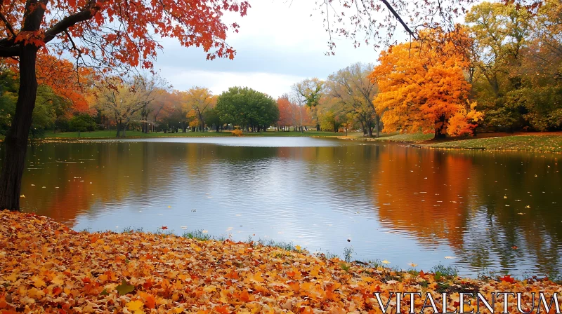 Tranquil Autumn Scene with Colorful Trees by a Lake AI Image